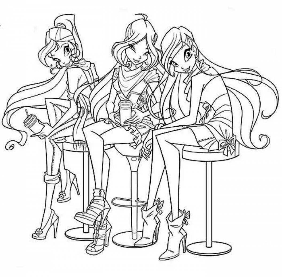 Zany coloring page flora team