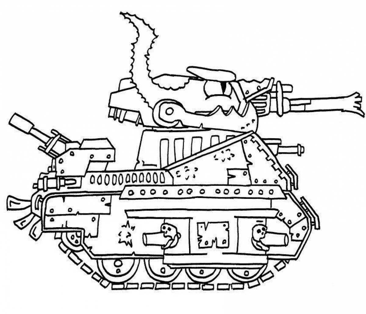 Яркая страница раскраски танка figeron