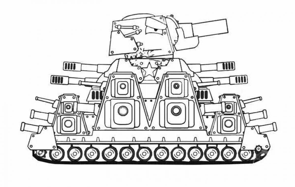 Раскраска танк-монстр с насыщенными цветами
