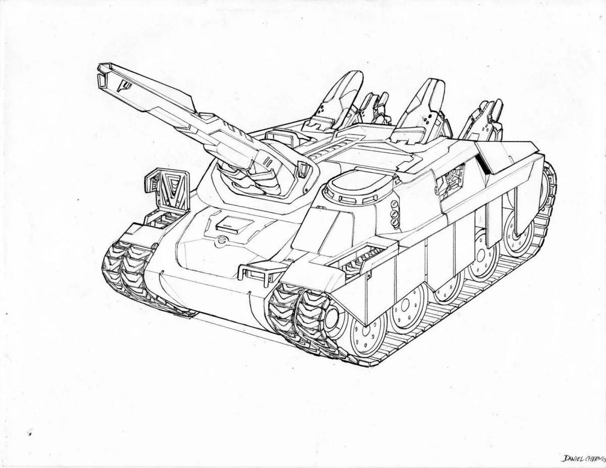 Раскраска танк-монстр с цветными брызгами