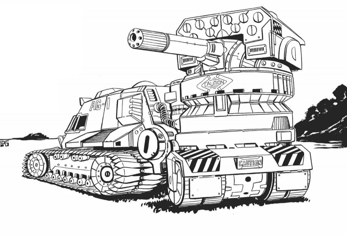 Цветная страница-раскраска танк-монстр