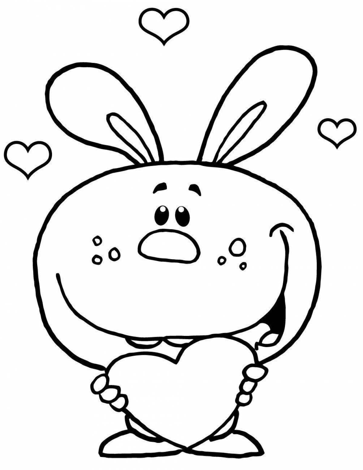 Очаровательный кролик-раскраска с сердечком