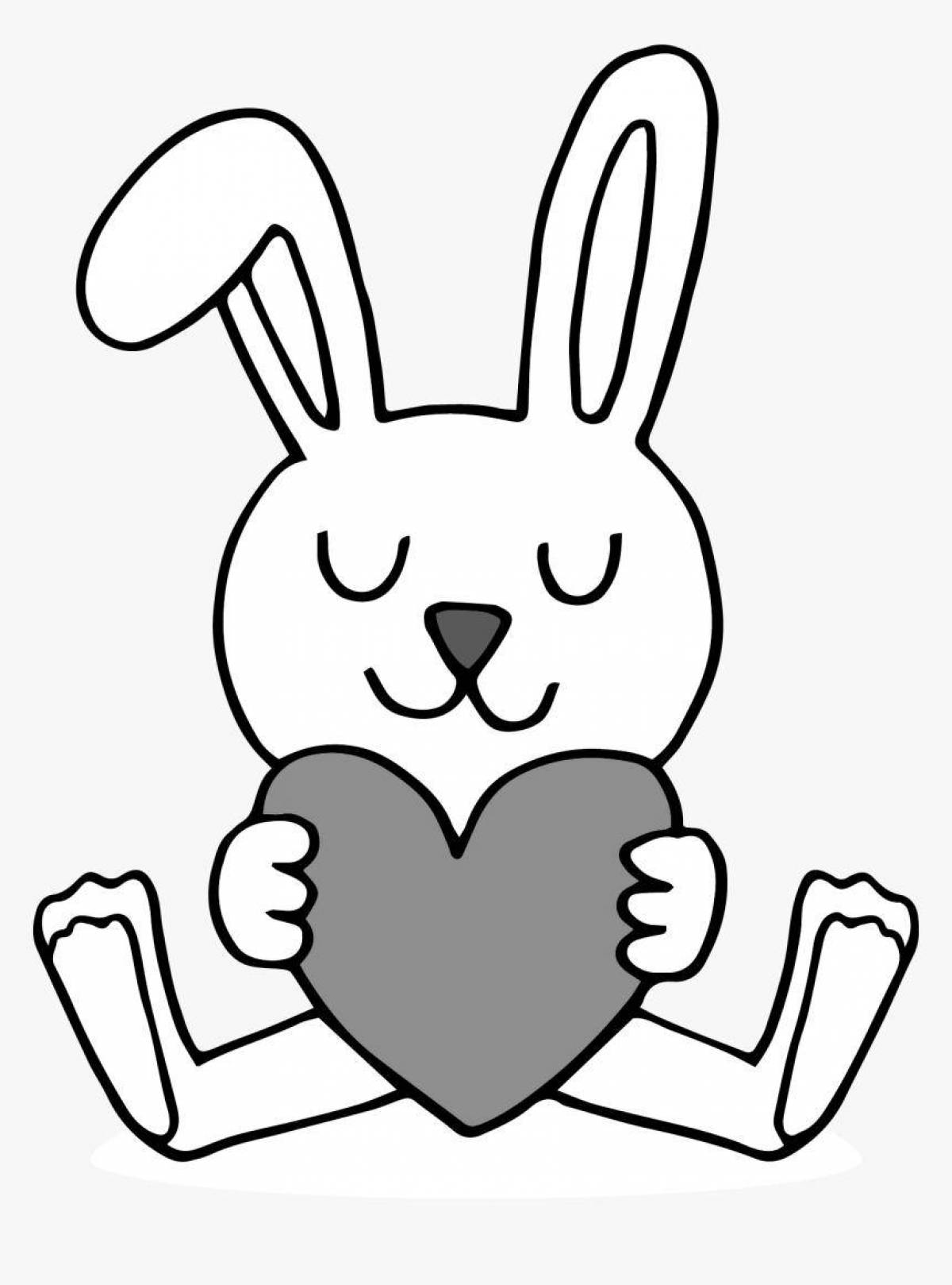 Веселая раскраска кролик с сердечком