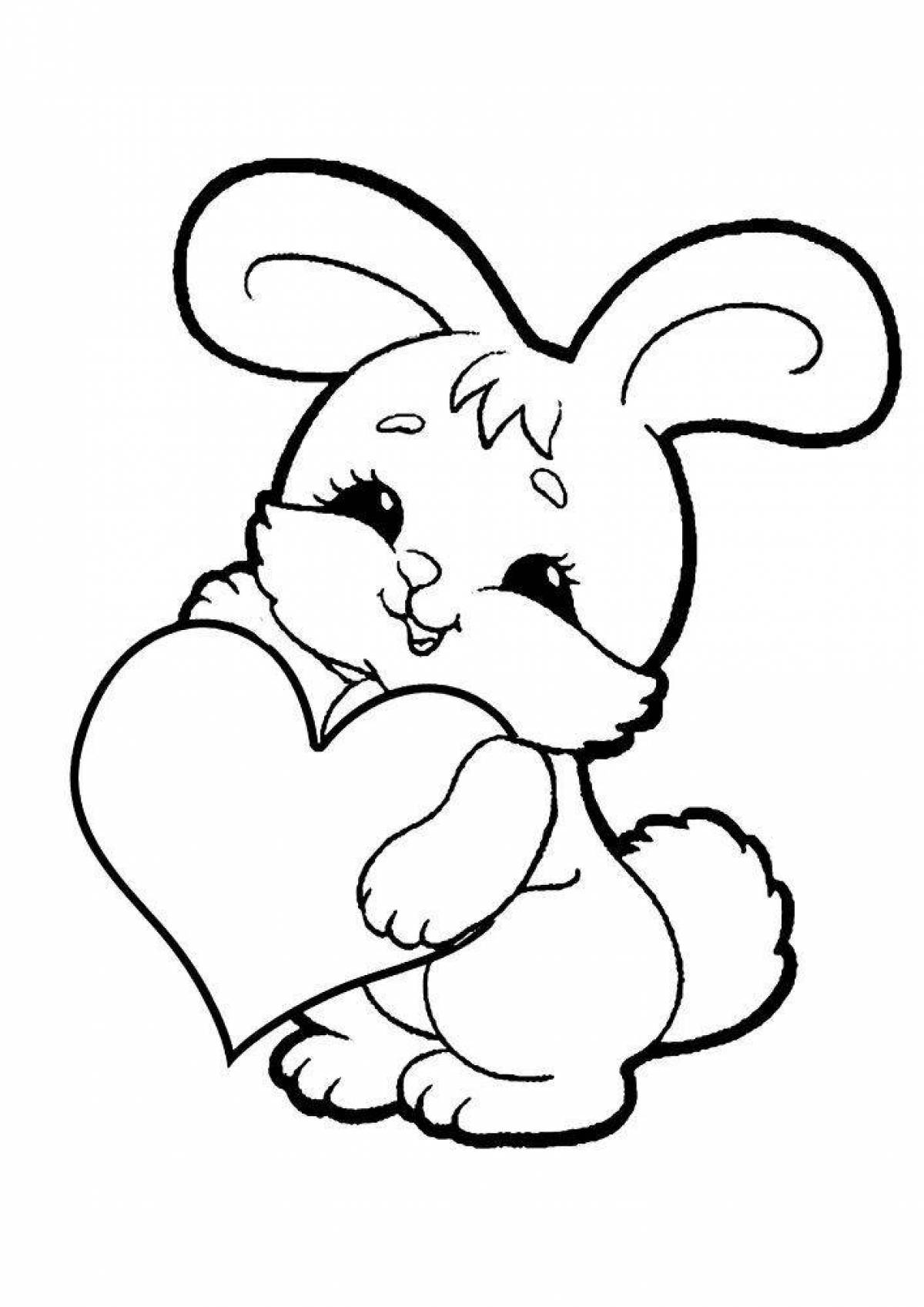 Приятный кролик-раскраска с сердечком