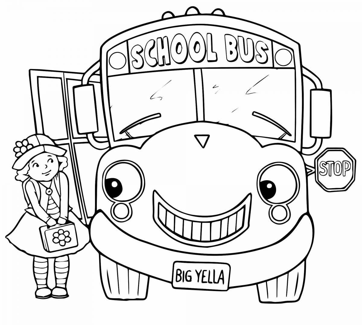 Красочная страница раскраски школьного автобуса гордона