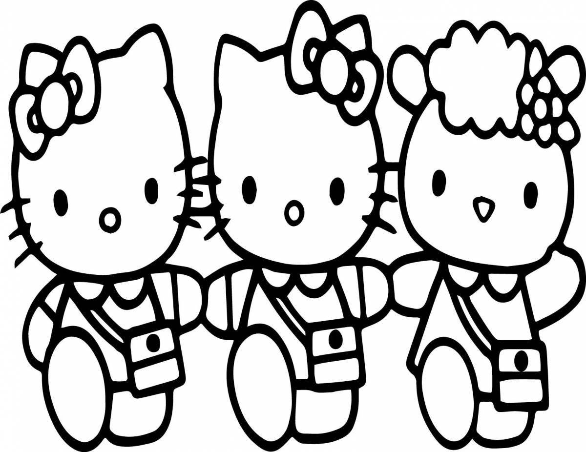 Игривая страница-раскраска hello kitty и ее друзья