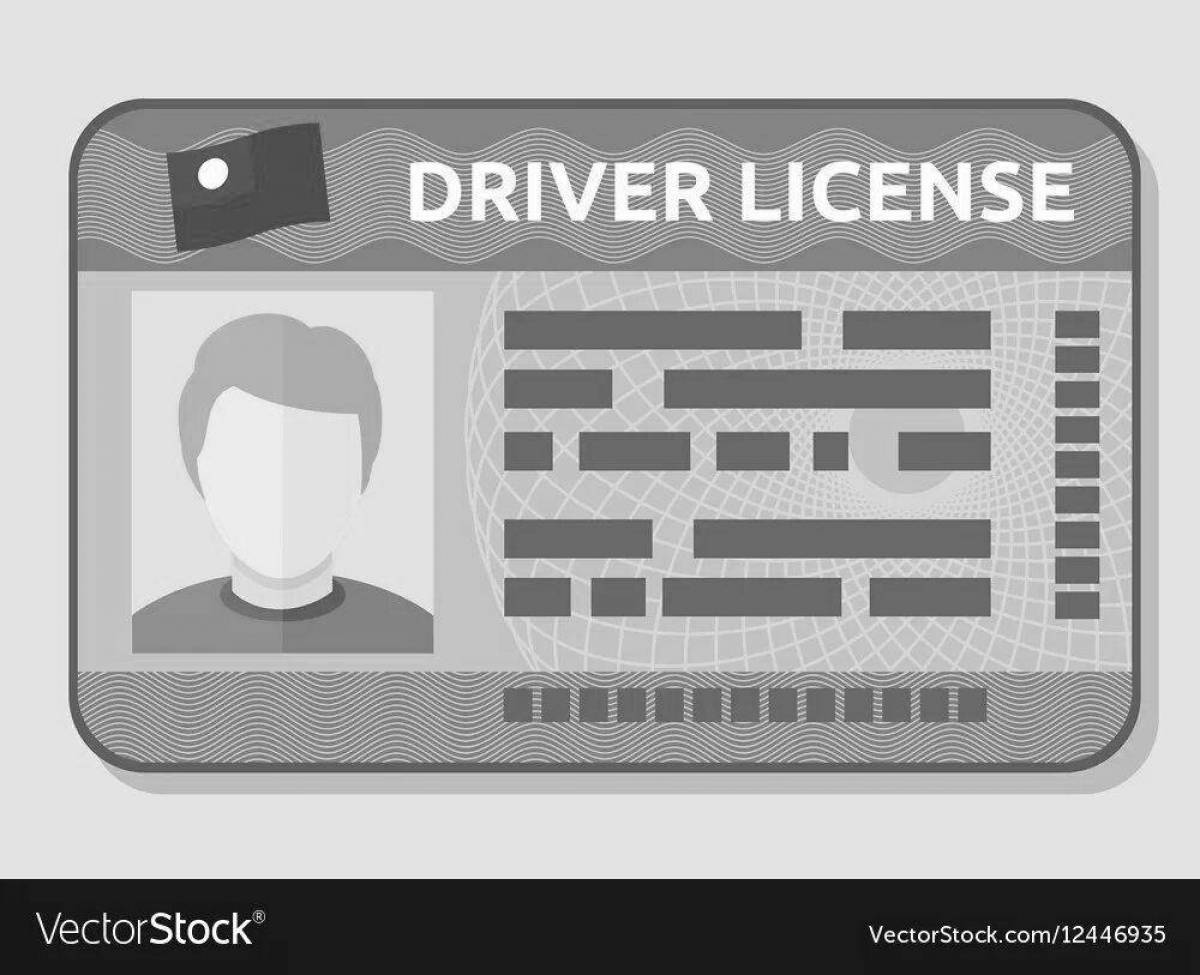 Цветная страница раскраски водительского удостоверения