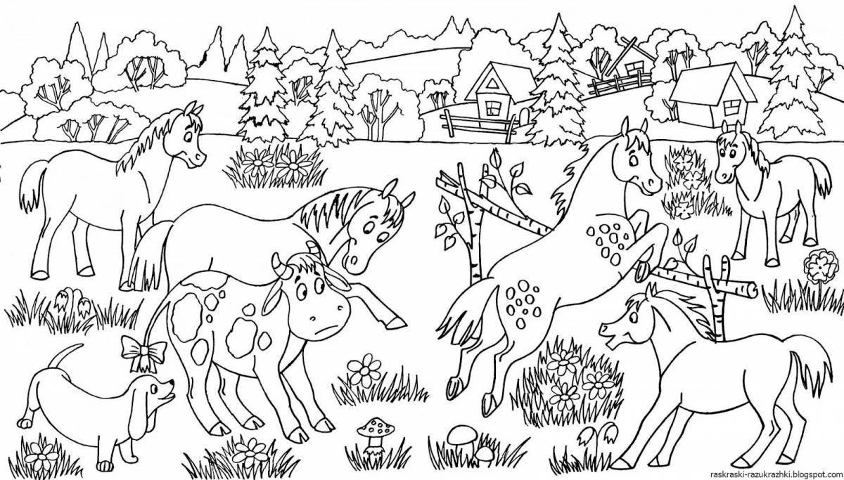Анимированная страница раскраски «найди домашних животных»