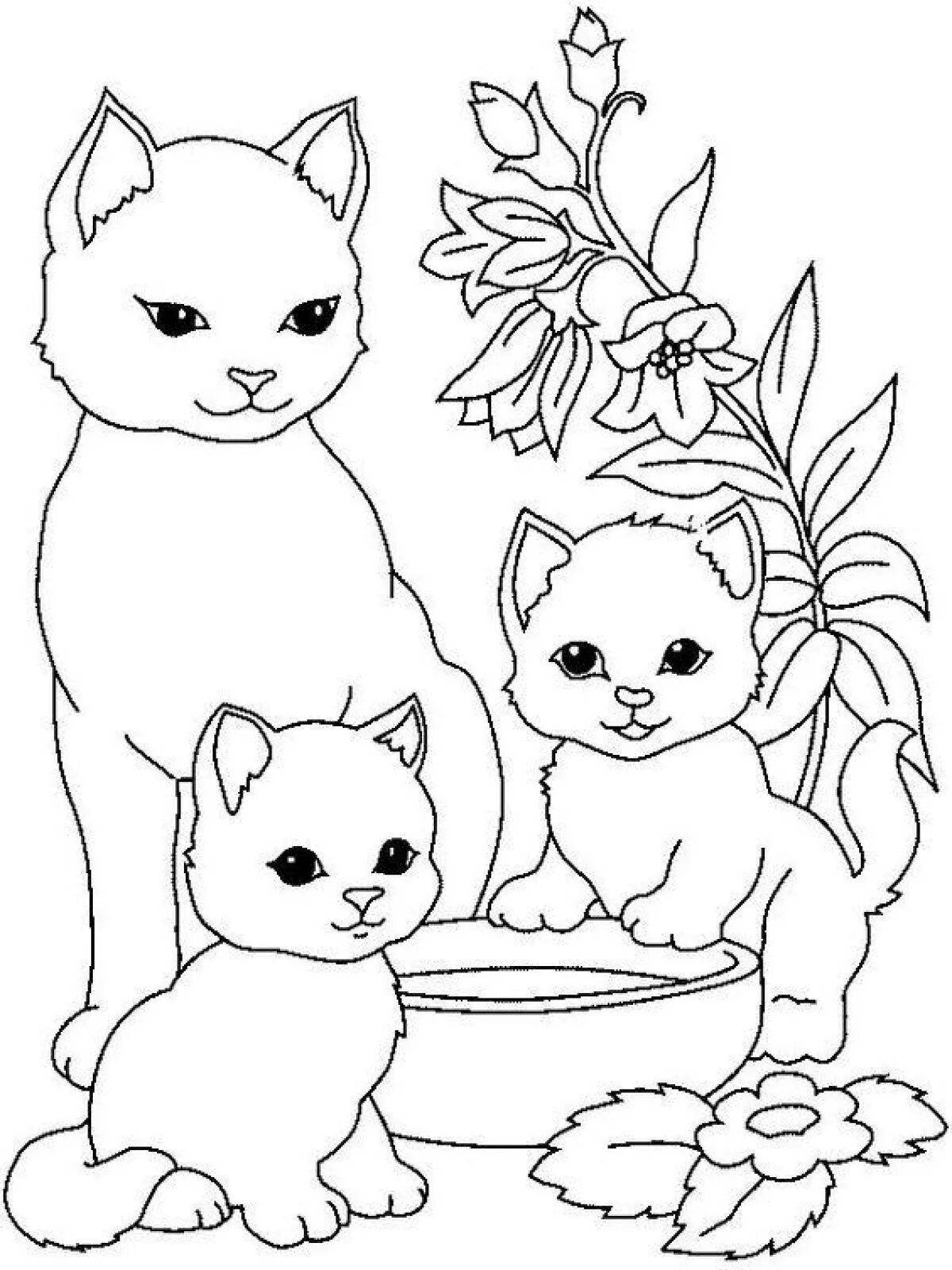 Прекрасная раскраска для детей 5-6 лет с кошками