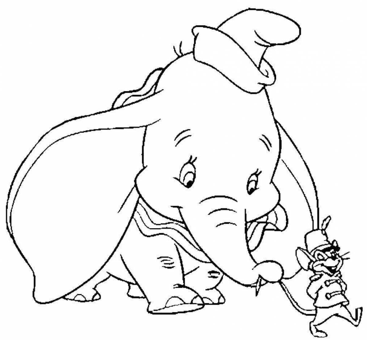 Радостная раскраска слоненка дамбо