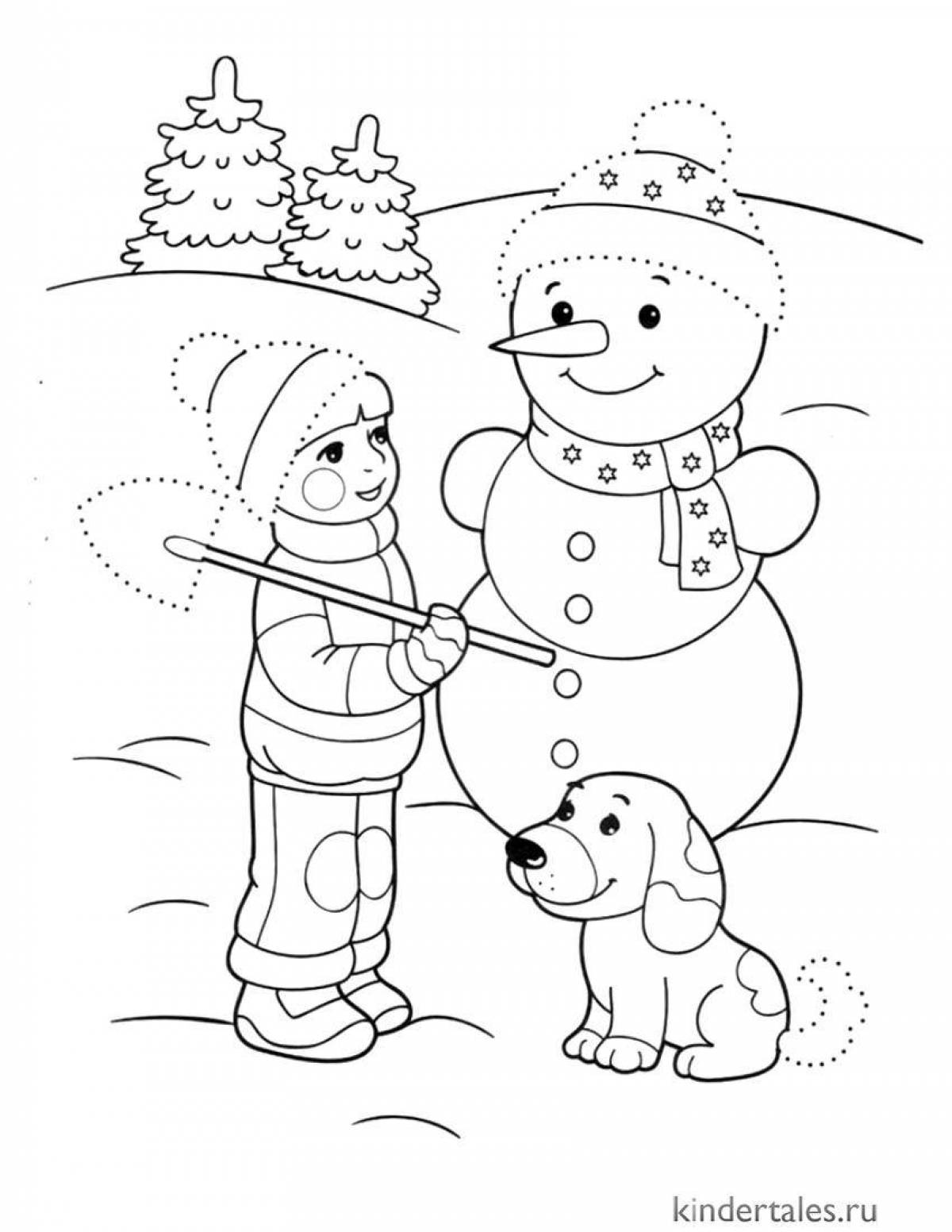 Памятная зимняя забавная раскраска для детей 6-7 лет