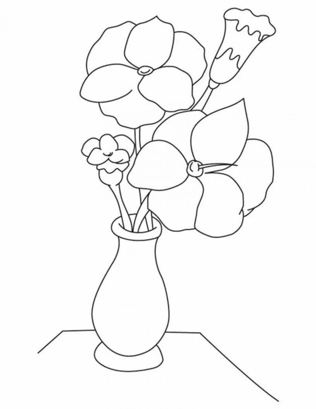 Раскраска сказочная ваза с цветами