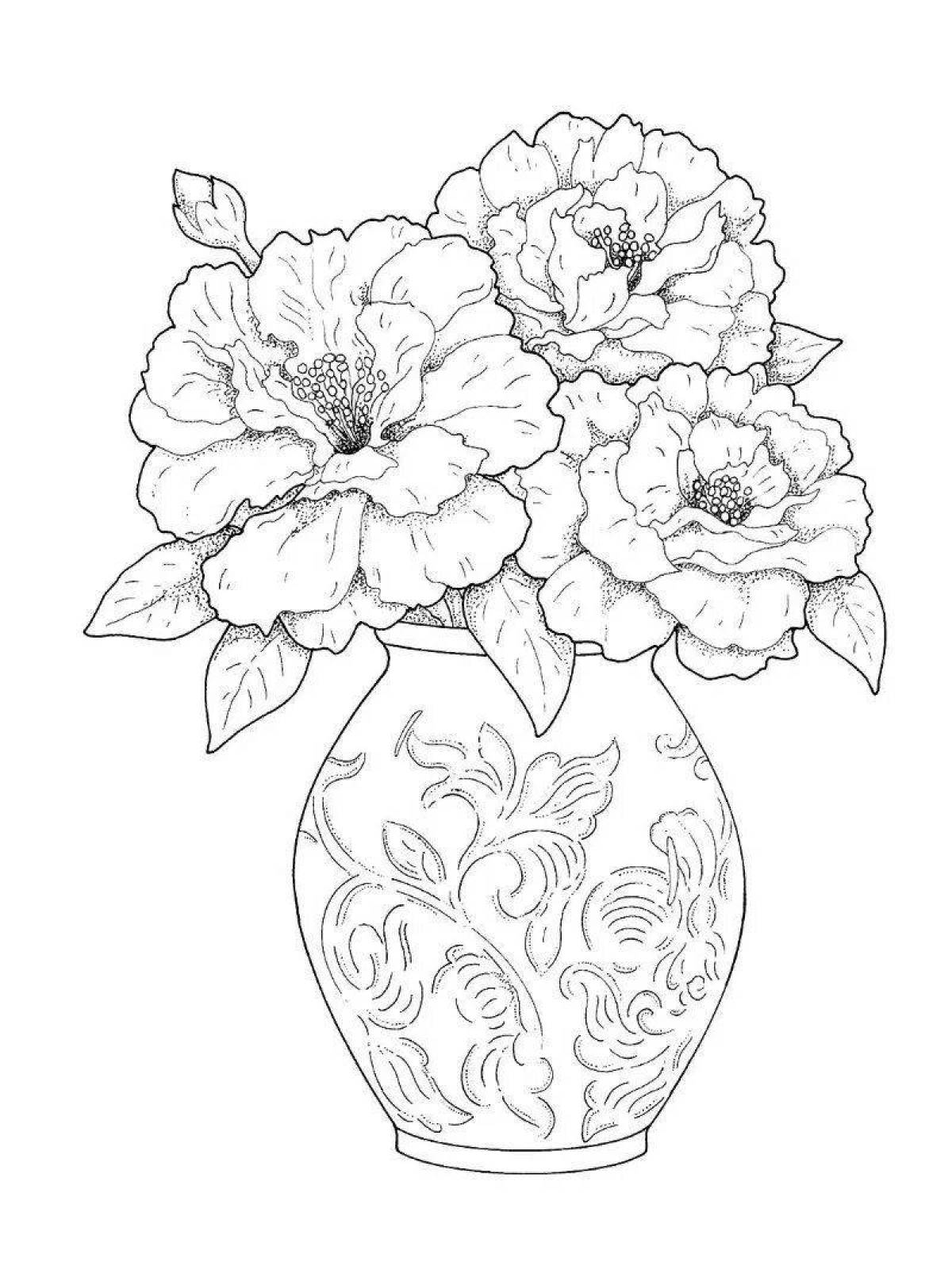 Ярко окрашенная ваза с цветами раскраска