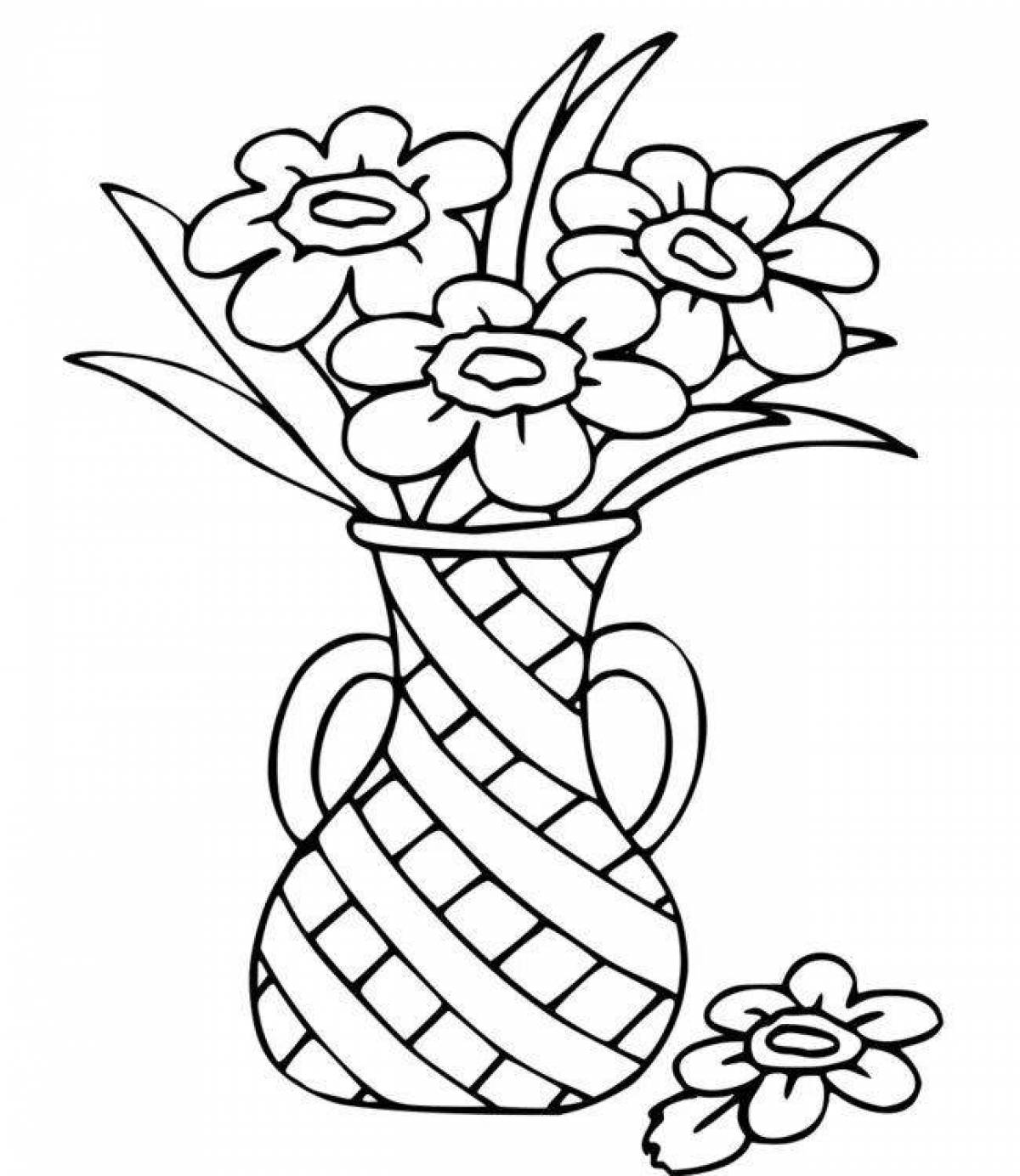 Великолепно раскрашенная ваза с цветами раскраска