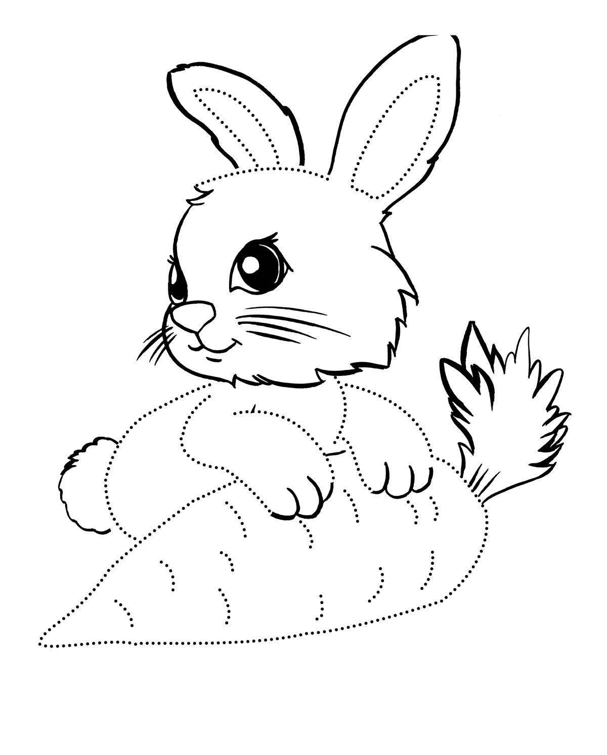 Яркая раскраска кролик с морковью