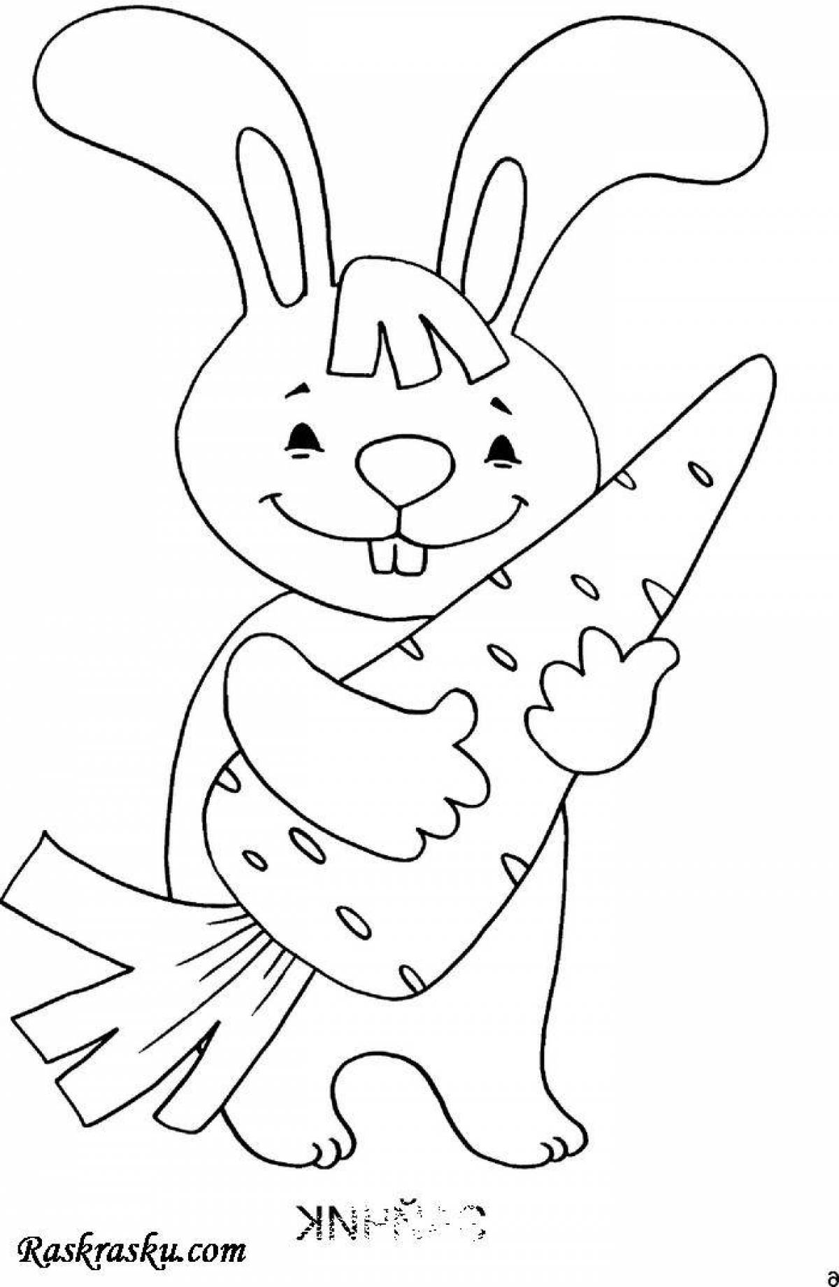 Happy coloring page bunny with carrots