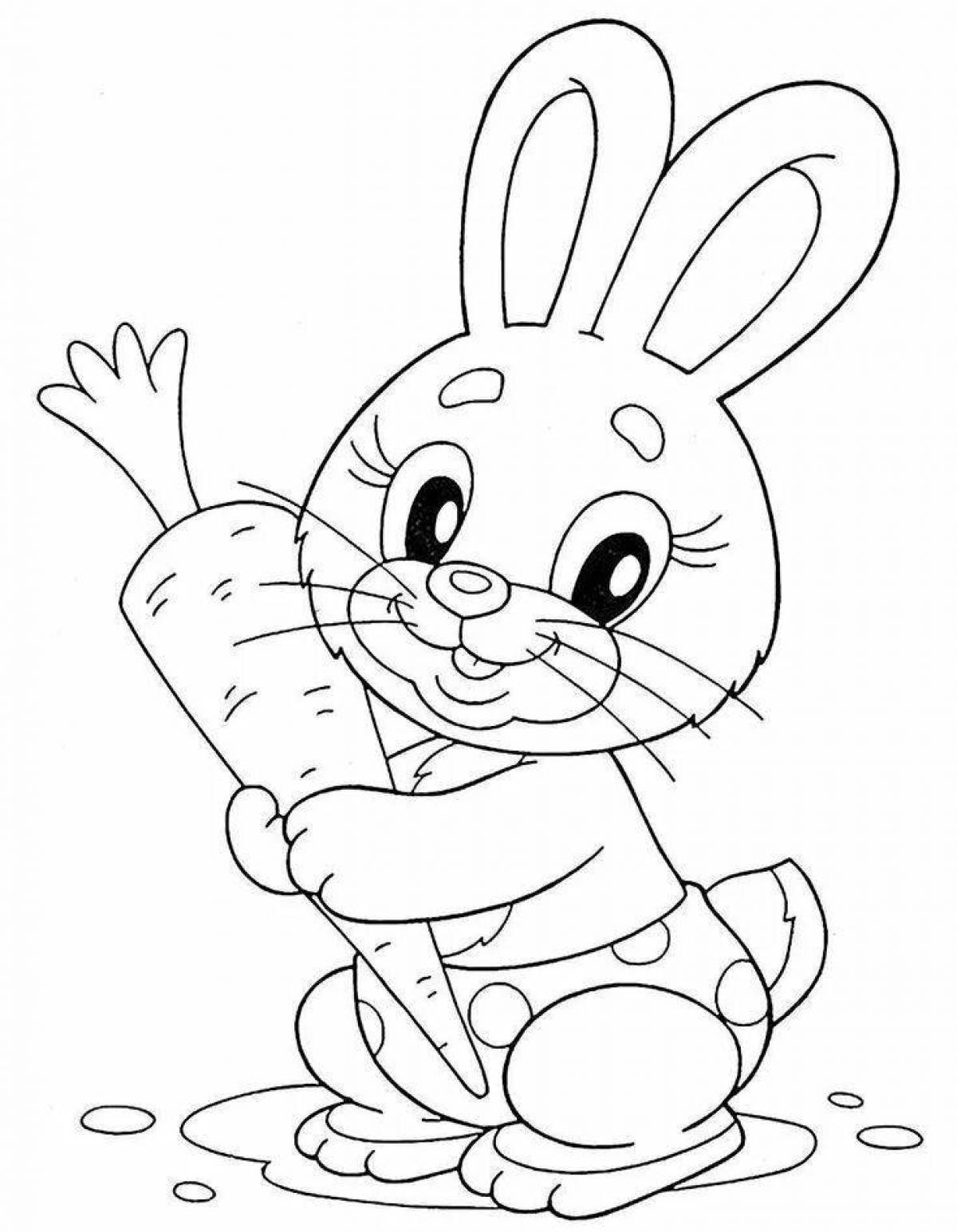 Пухлый кролик-раскраска с морковью
