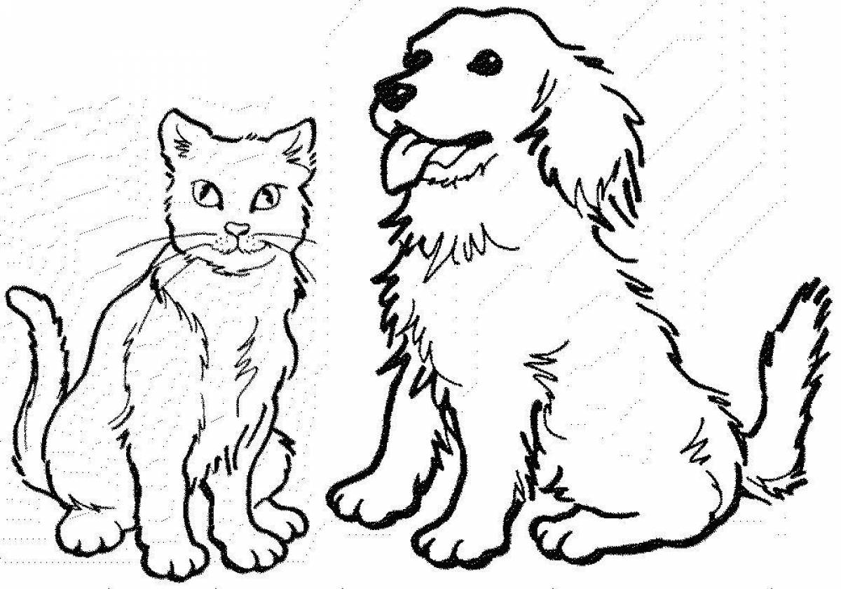 Живой котенок и щенок раскраски