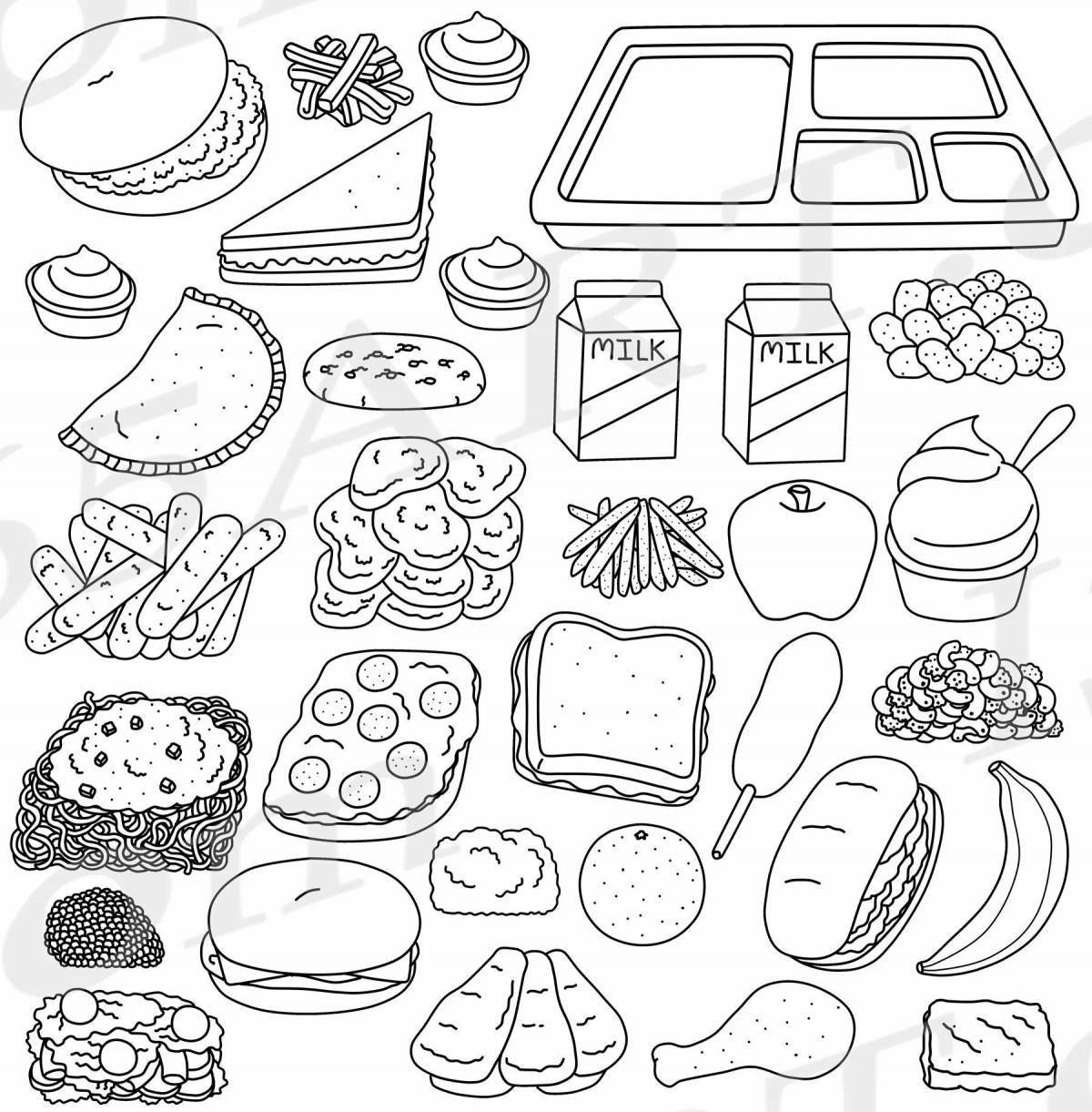Аппетитная страница раскраски еды из бумаги