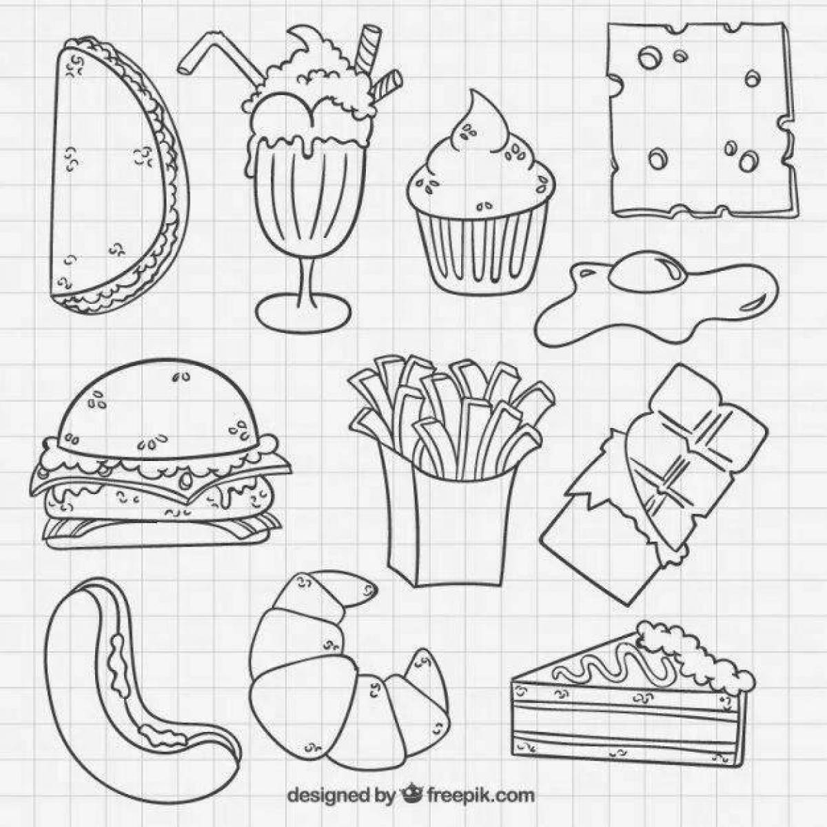 Радостная страница раскраски еды из бумаги