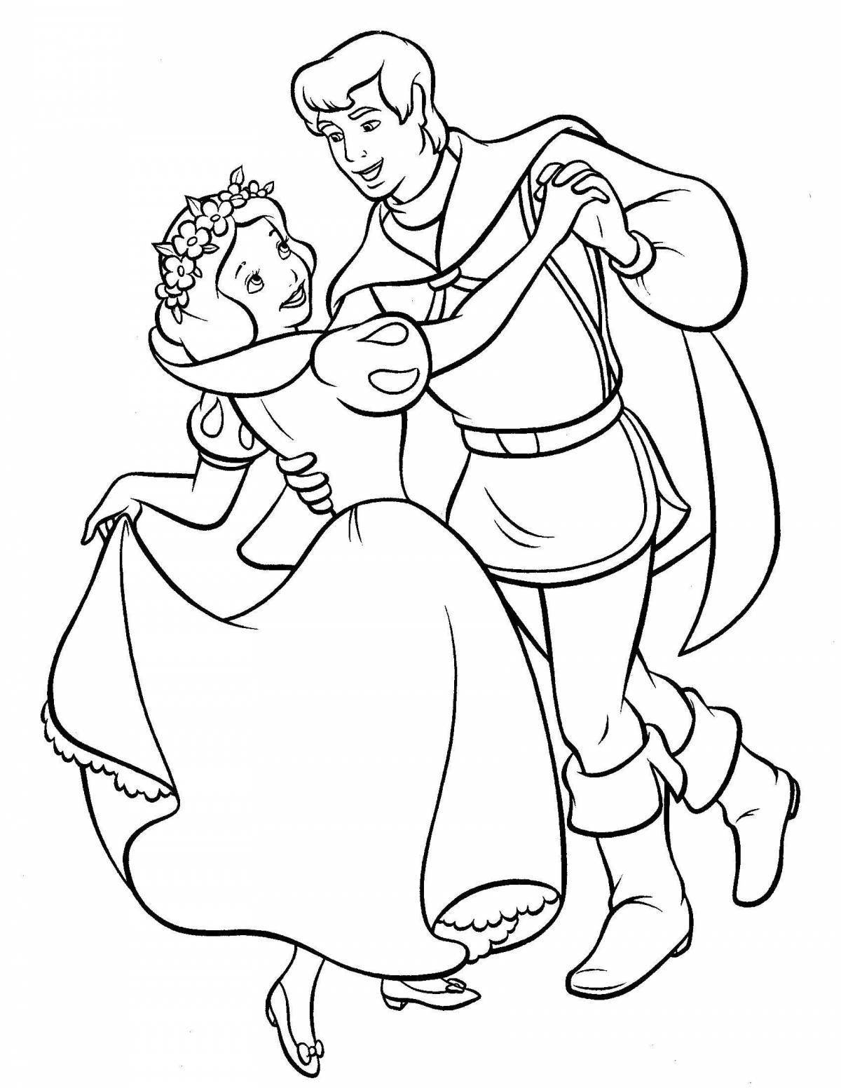 Радостная раскраска принцесса и принц для детей