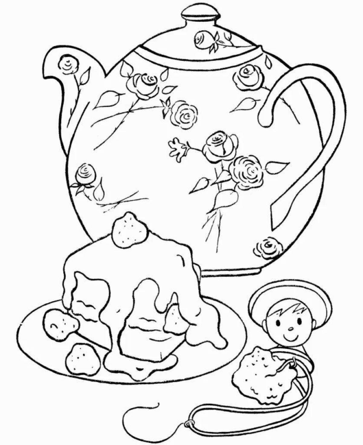 Раскраска сказочный чайный сервиз