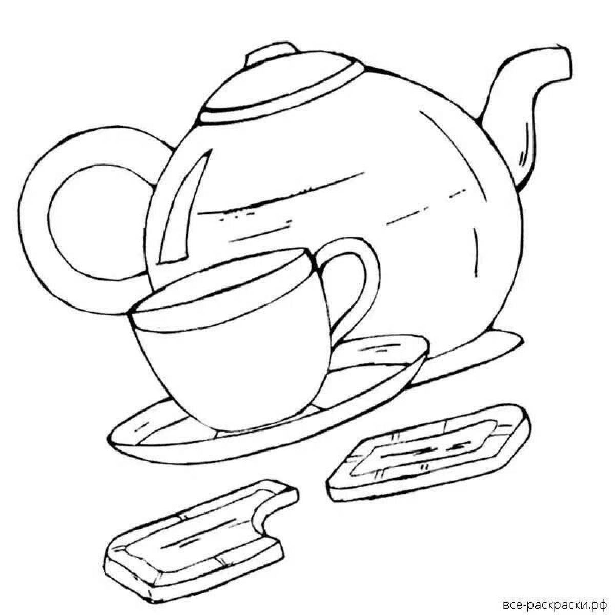 Раскраска креативный чайный сервиз