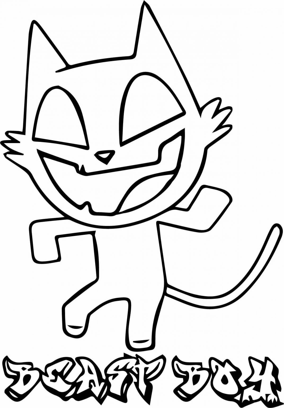 Озорная мультяшная кошка-раскраска для детей