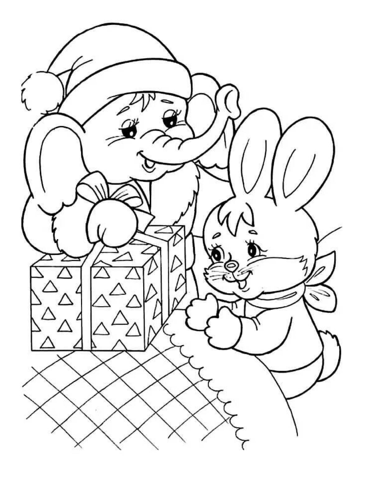 Праздничная раскраска кролик новый год