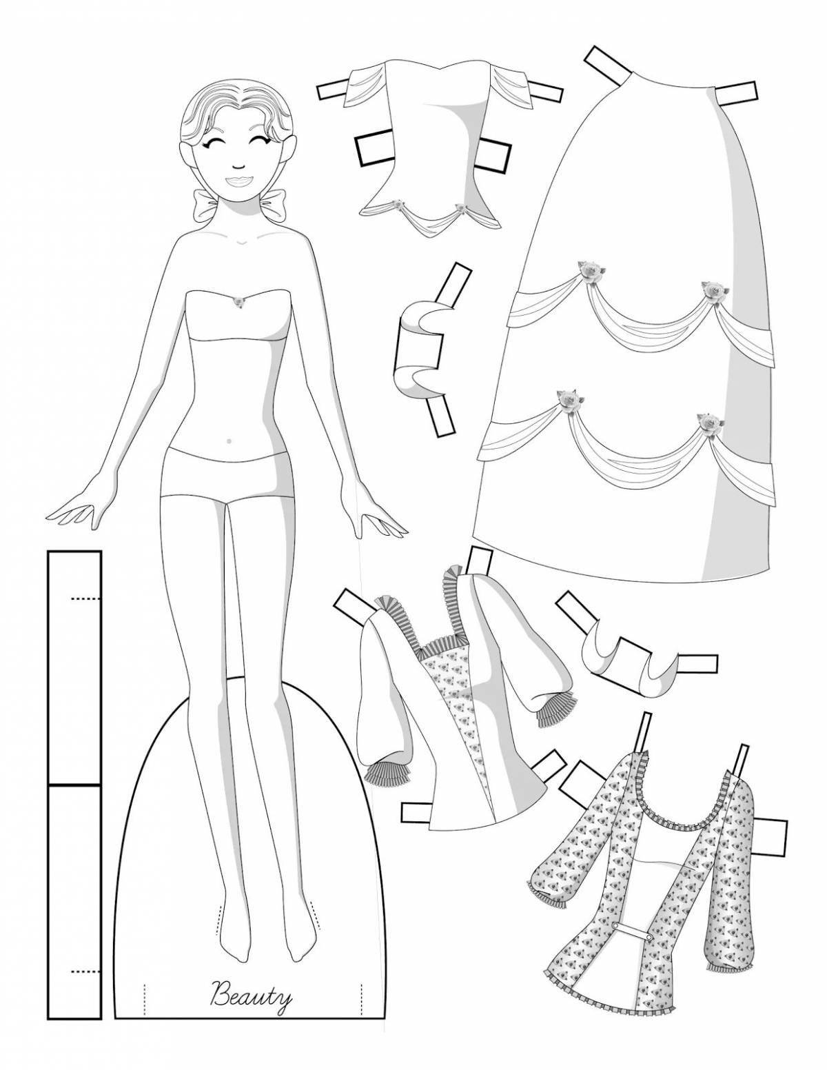 Сверкающая раскраска бумажная кукла барби с одеждой, которую нужно вырезать