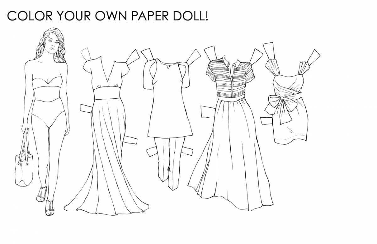 Потрясающая раскраска бумажная кукла барби с одеждой, которую нужно вырезать