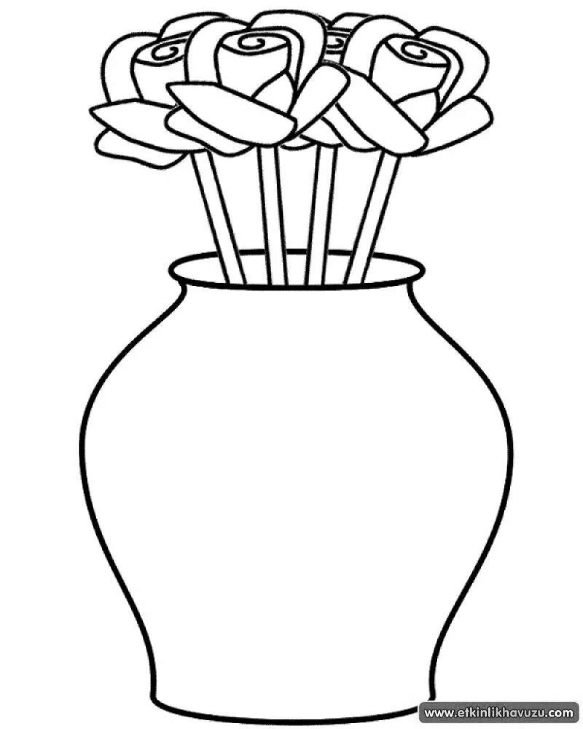 Яркая ваза с цветами раскраска для детей