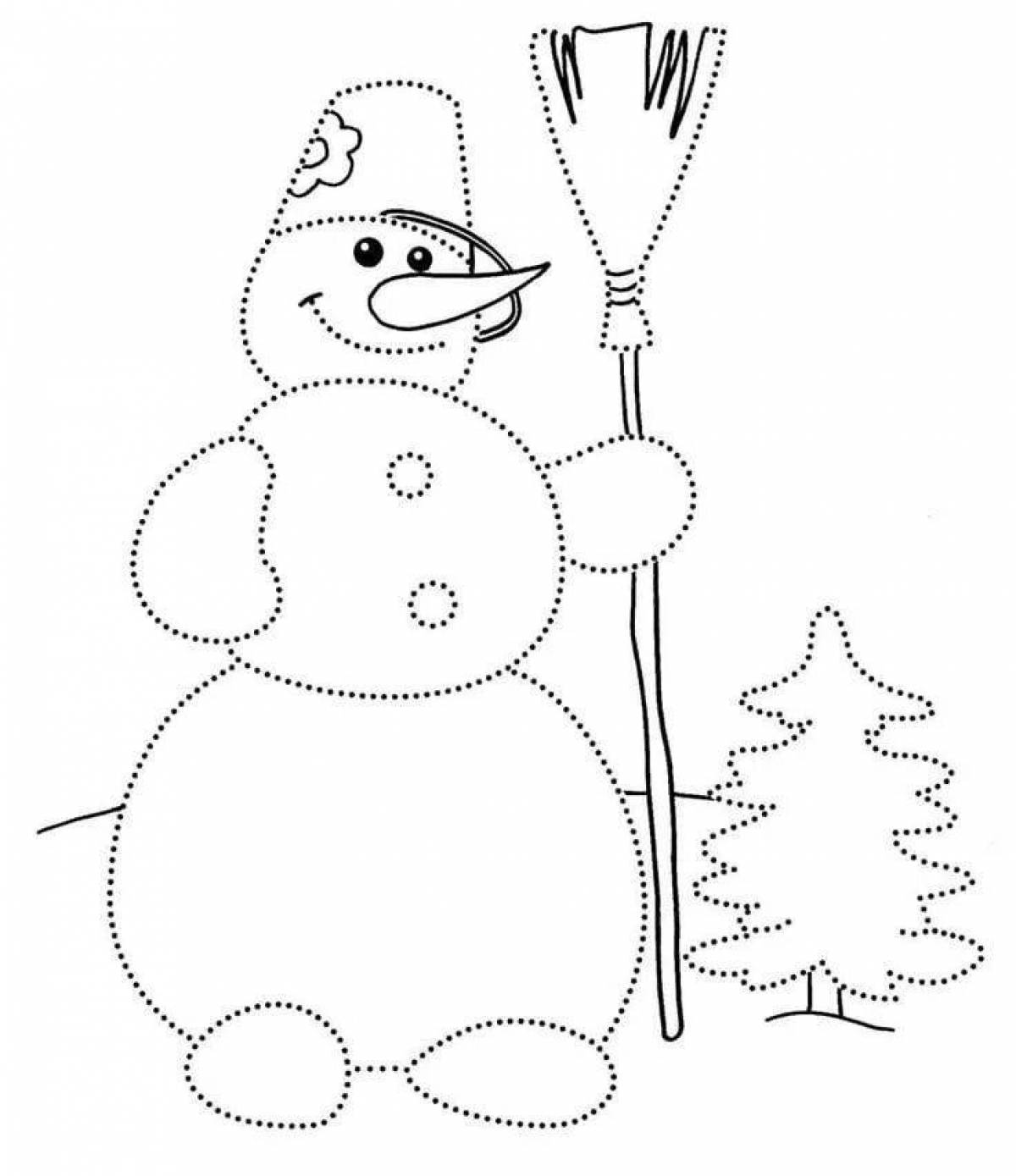 Страница раскраски с рисунком снеговика