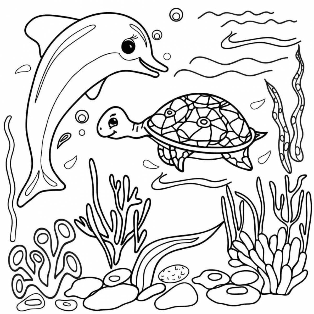 Блестящая страница раскраски морского дна для детей