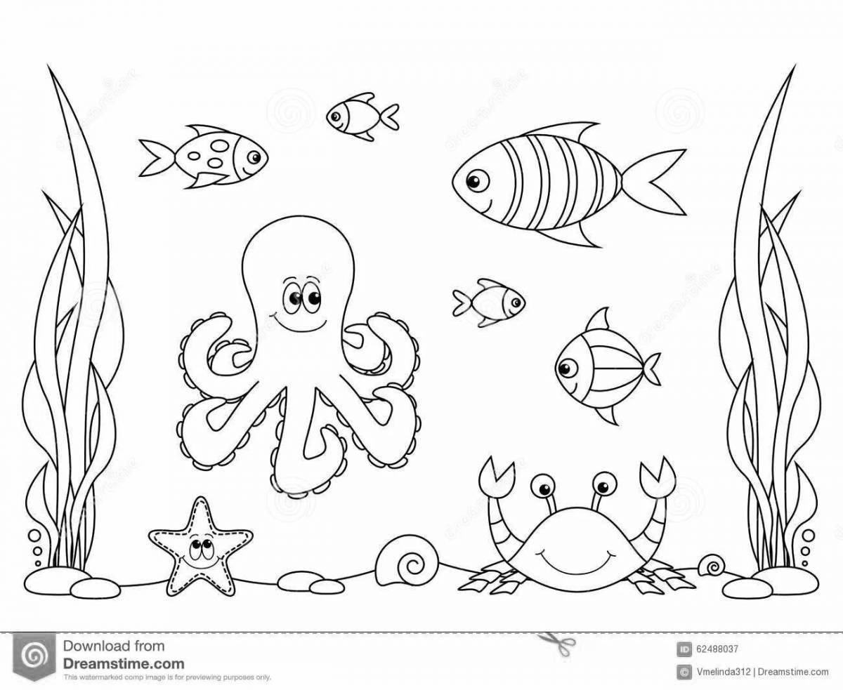 Радостная страница раскраски морского дна для детей