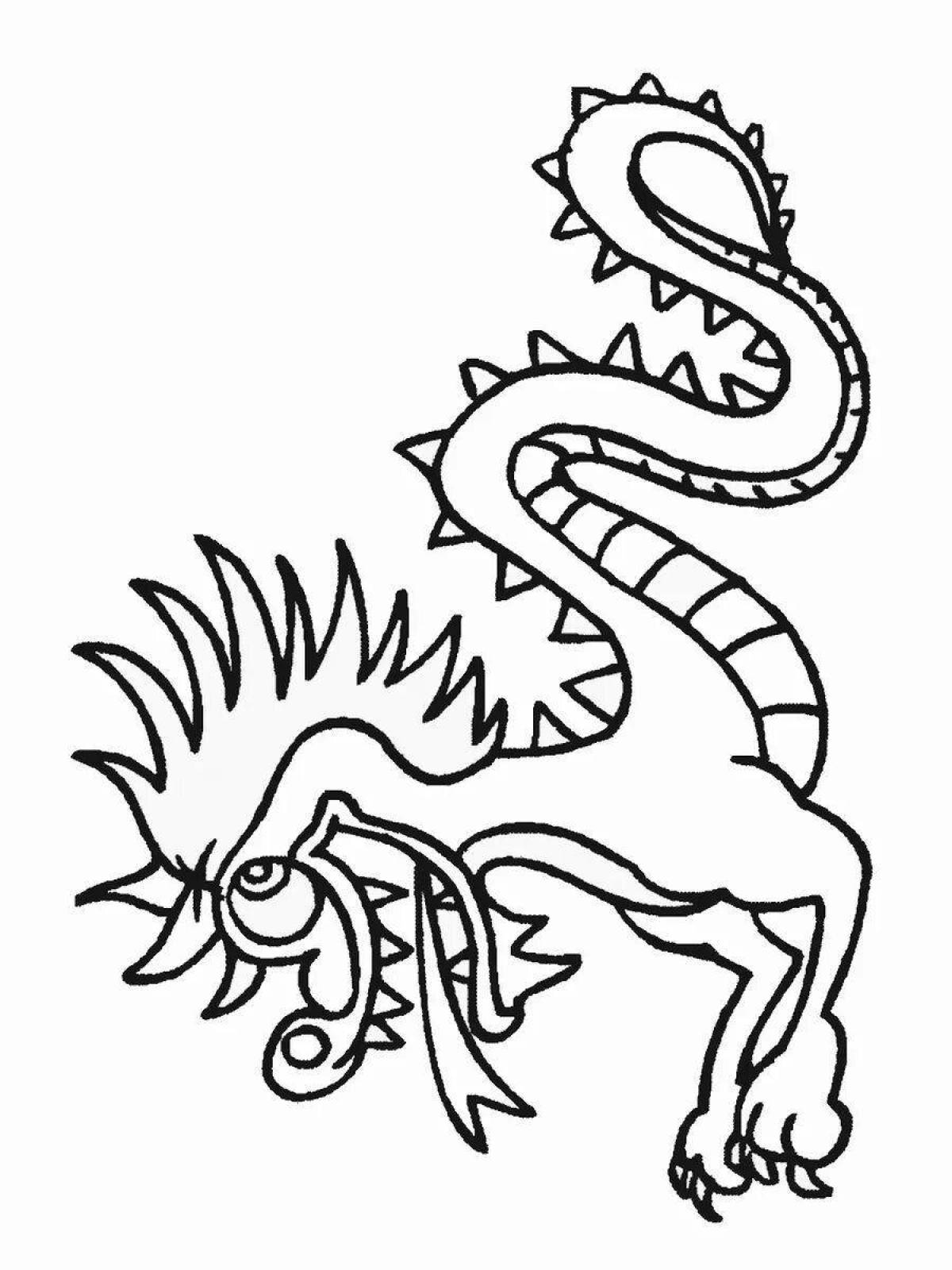 Раскраска экзотического китайского дракона для детей