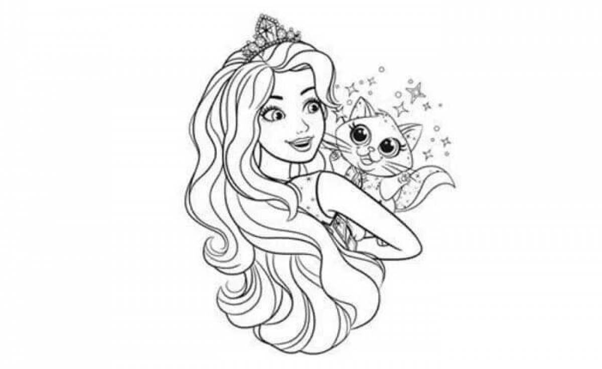 Радостная раскраска принцесса с кошкой