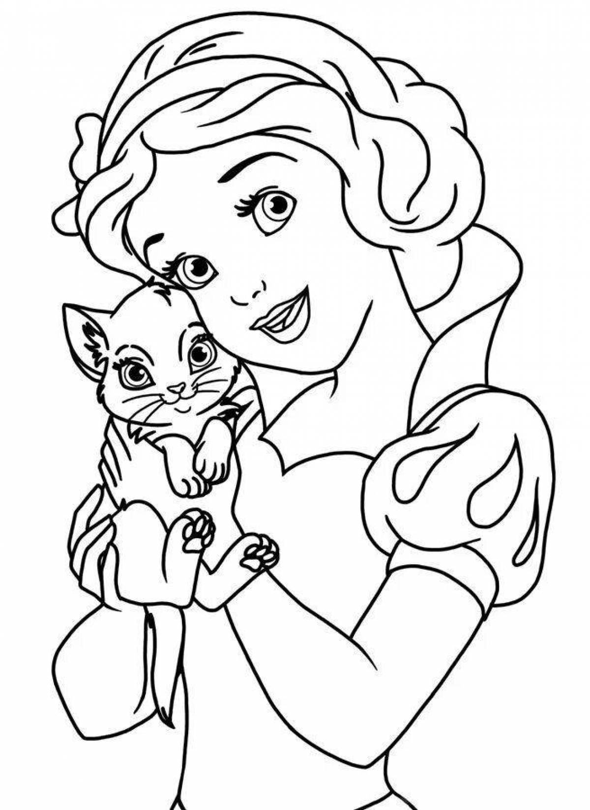 Великолепная раскраска принцесса с кошкой