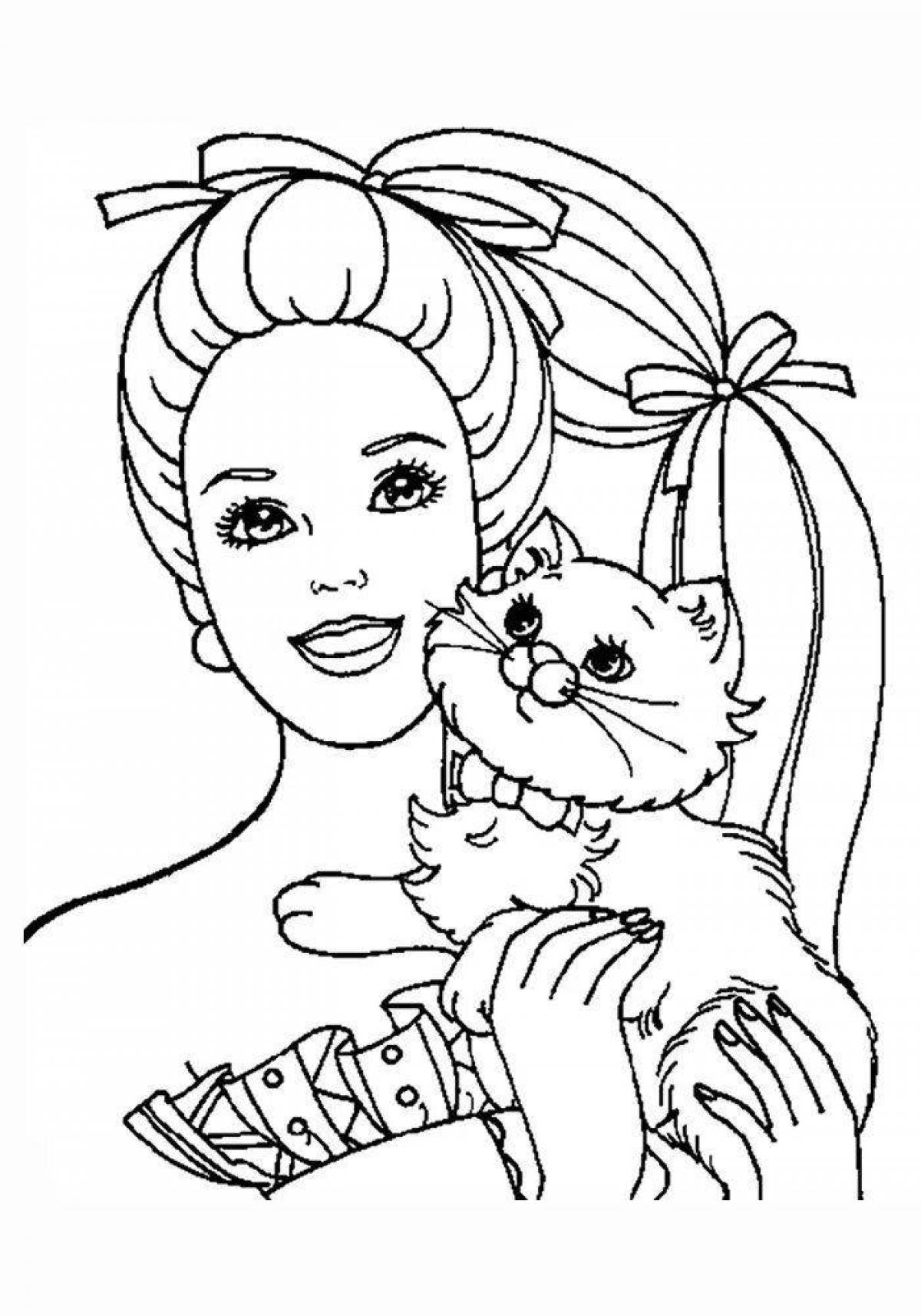 Элегантная раскраска принцесса с кошкой