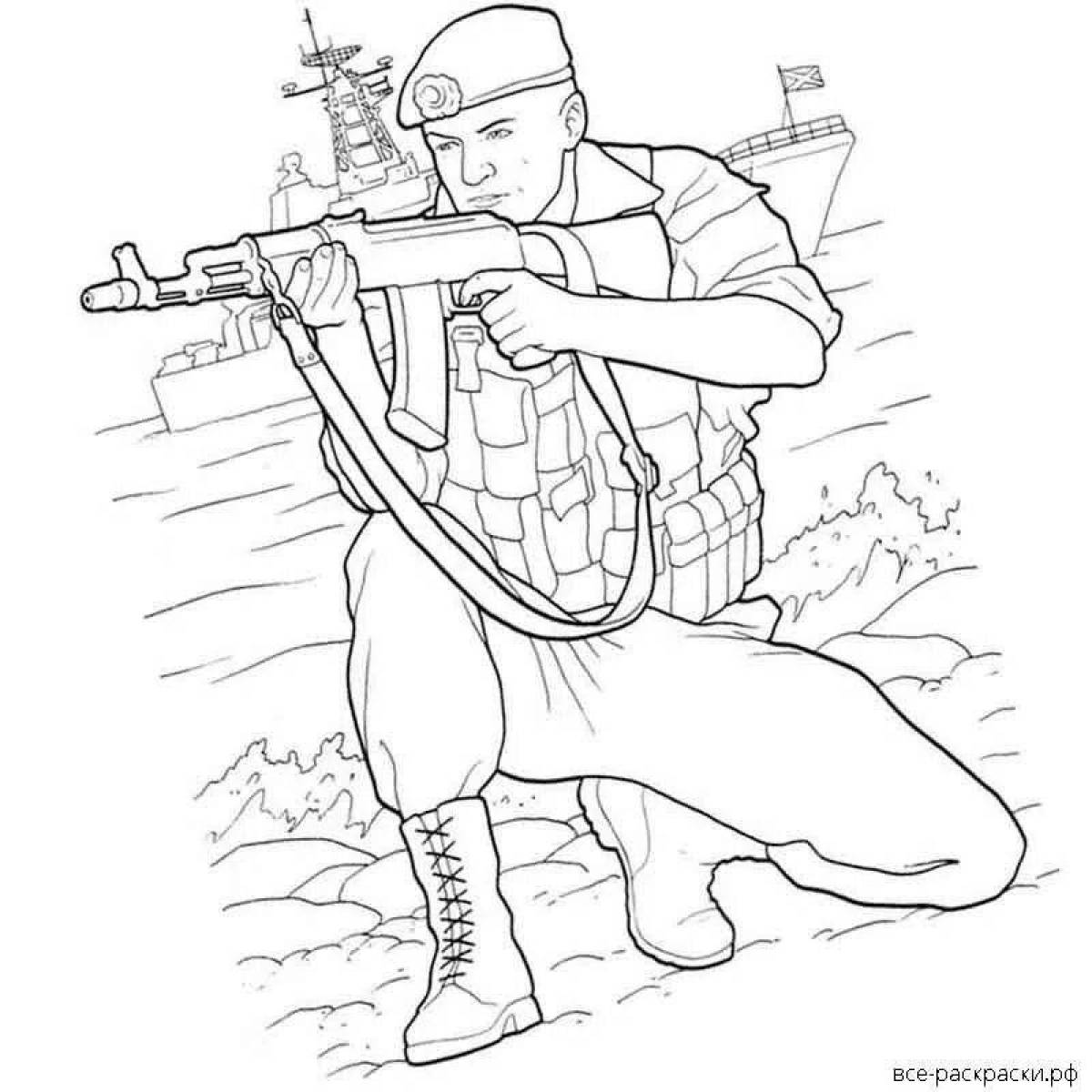 Бесстрашный солдат-раскраска с пулеметом