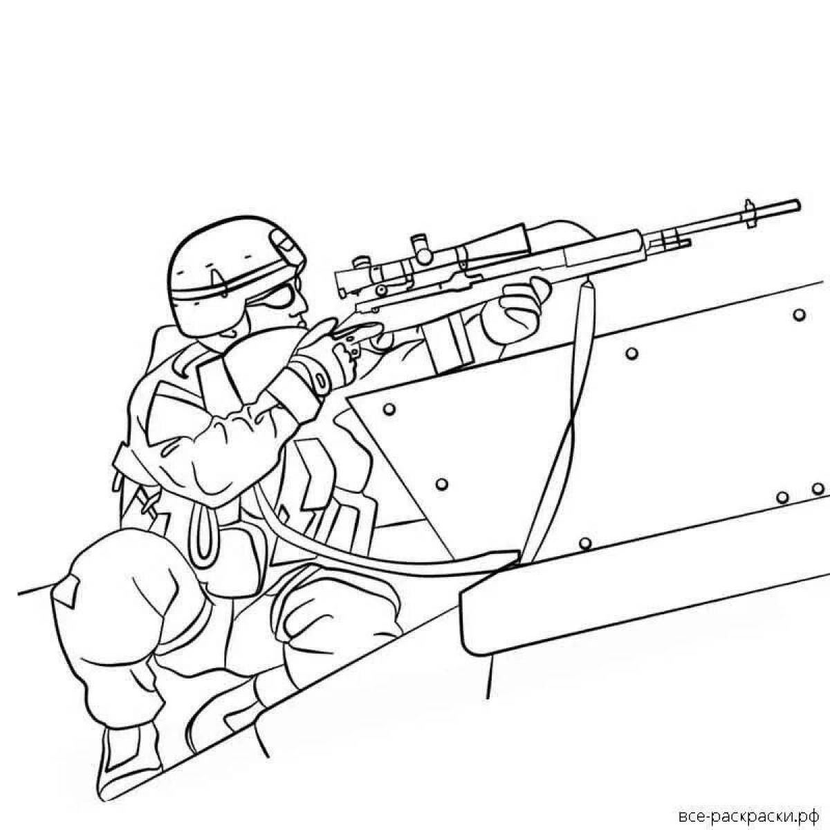 Мужественный солдат-раскраска с пулеметом
