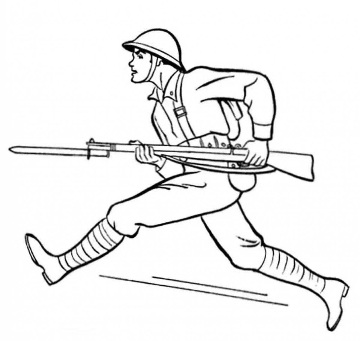 Раскраска решительный солдат с пулеметом
