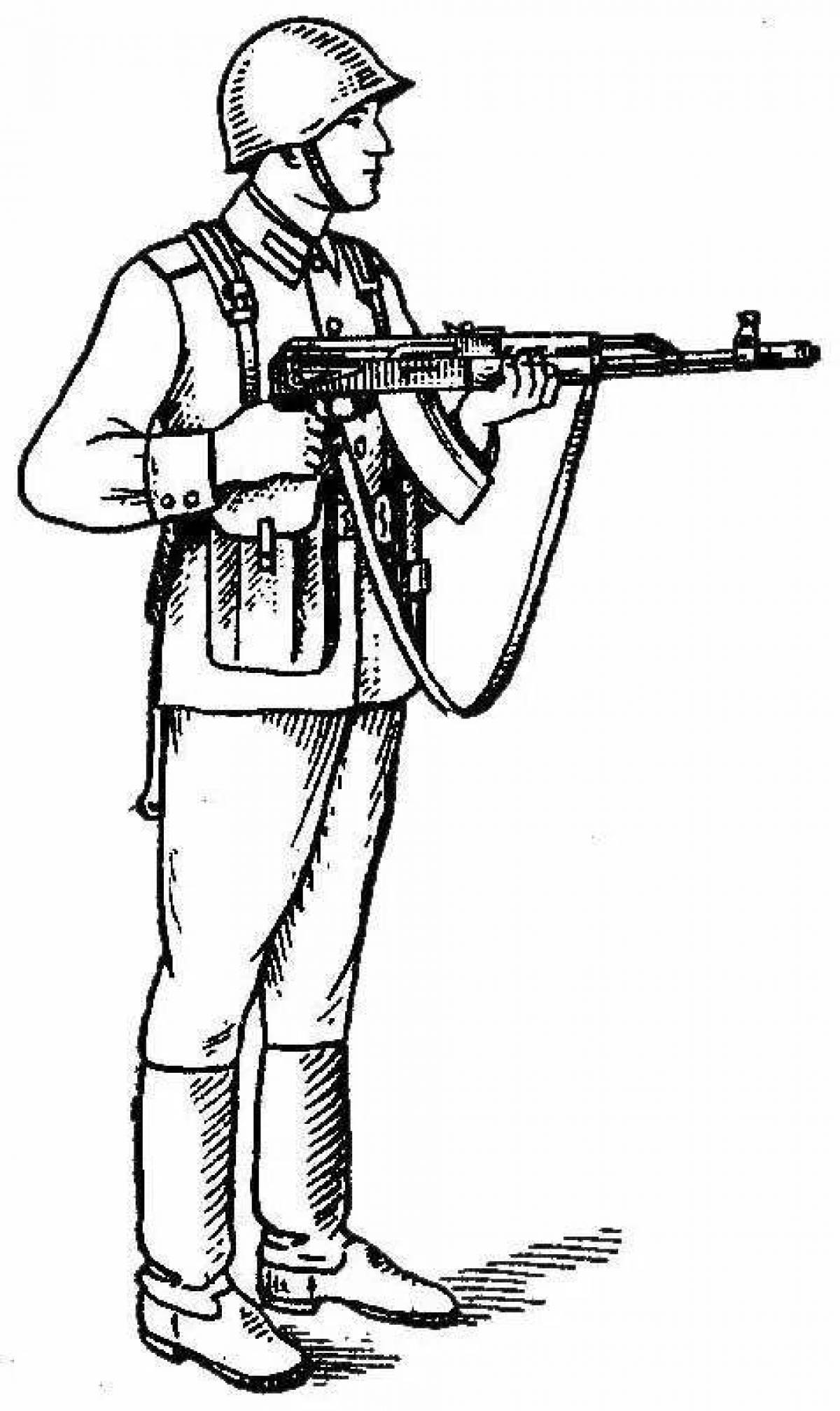 Раскраска непоколебимый солдат с пулеметом