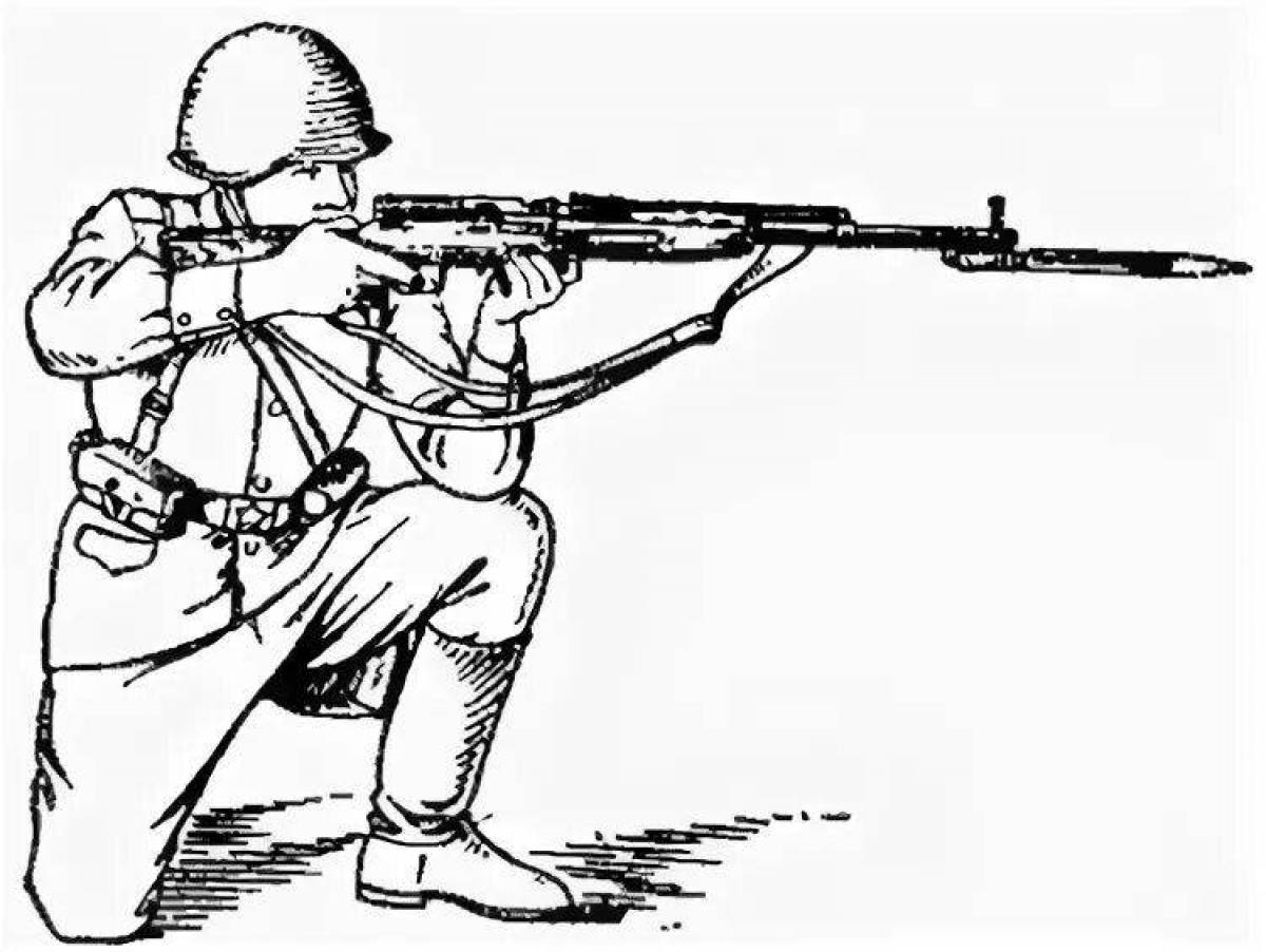 Бескомпромиссный солдат-раскраска с пулеметом