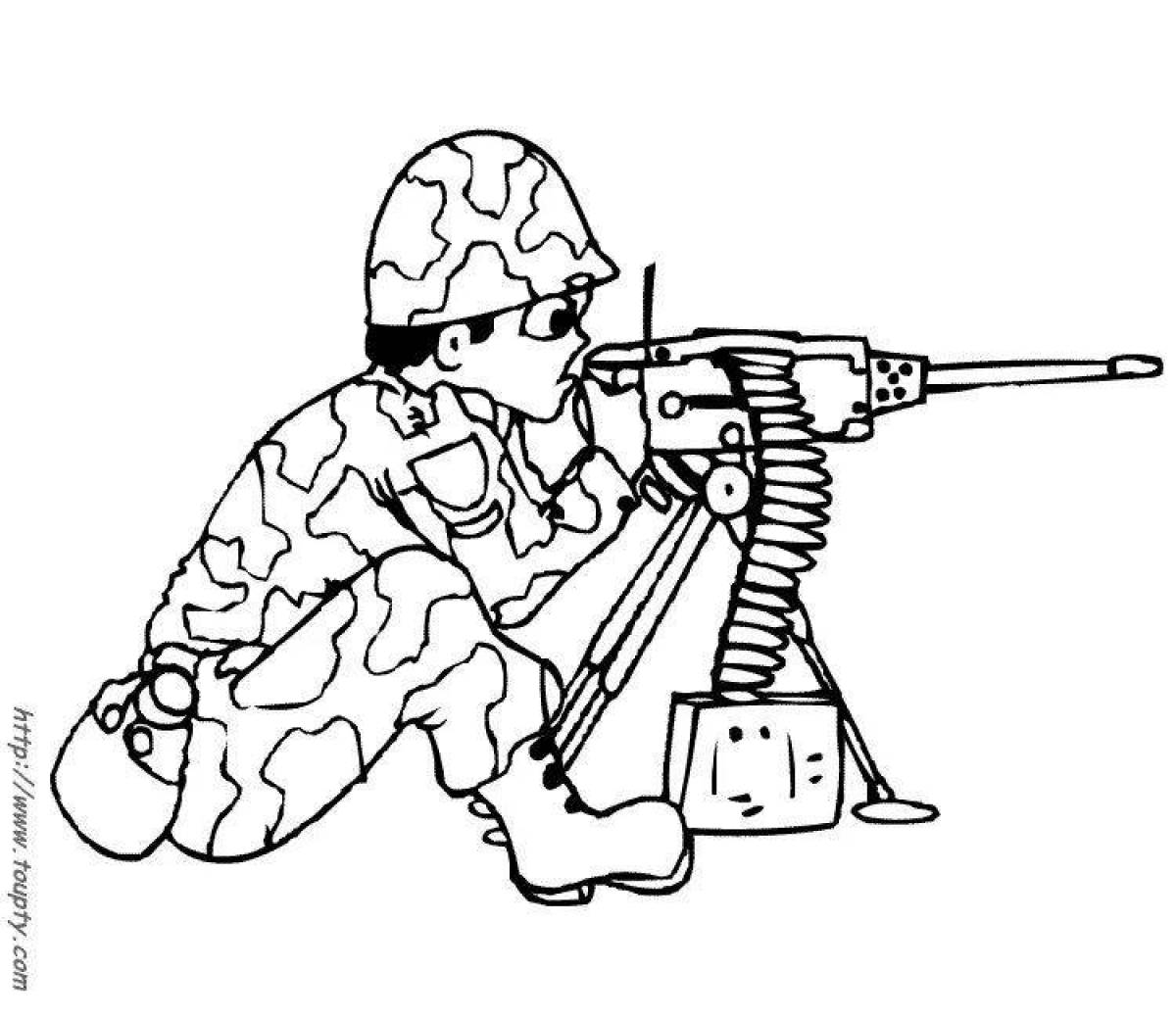 Невозмутимая раскраска солдат с пулеметом