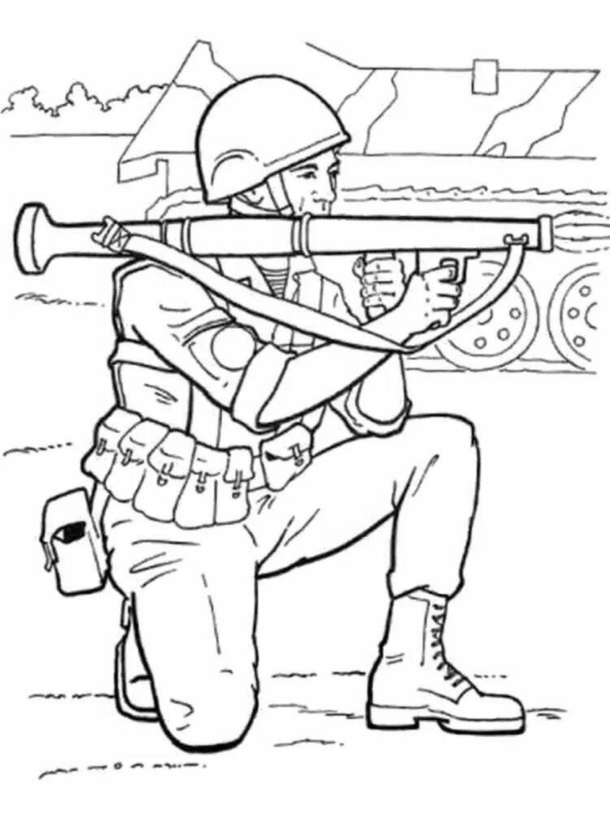 Неподвижная раскраска солдат с пулеметом