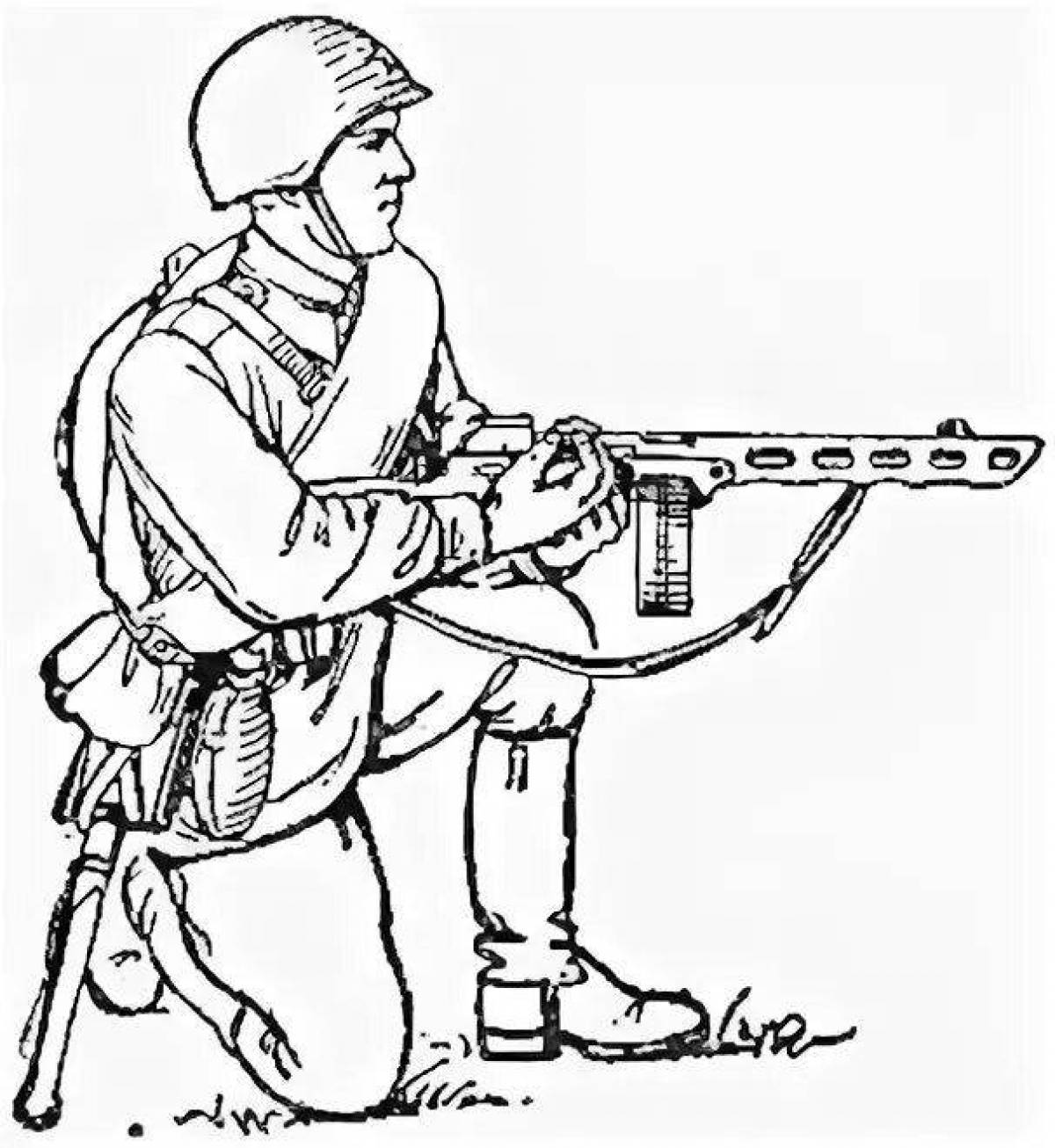 Неудержимый солдат-раскраска с пулеметом