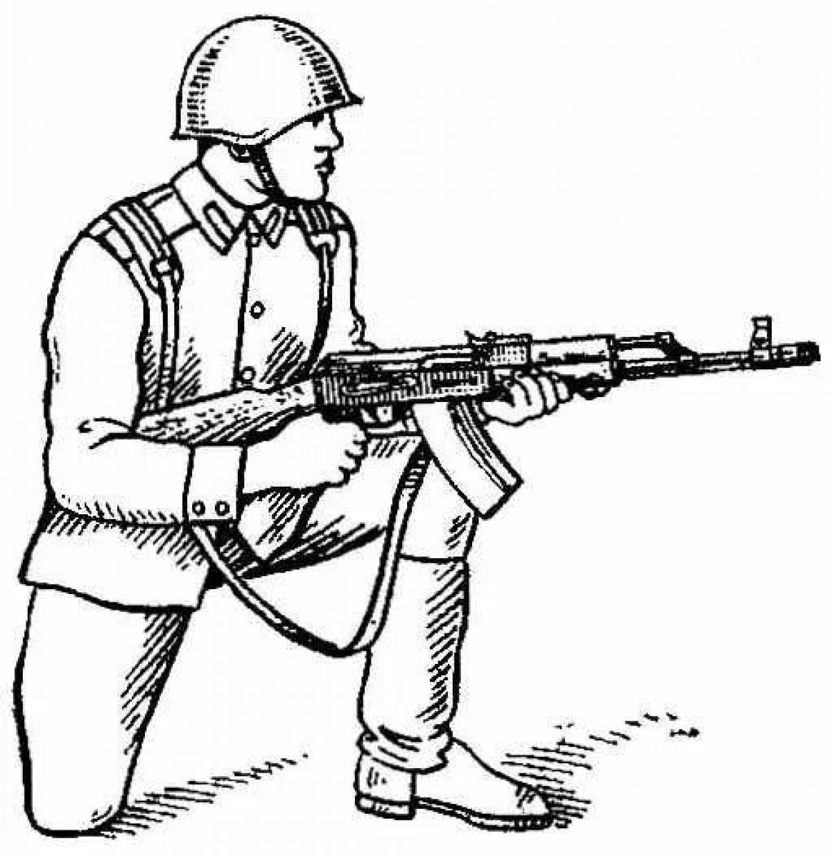 Раскраска непобедимый солдат с пулеметом