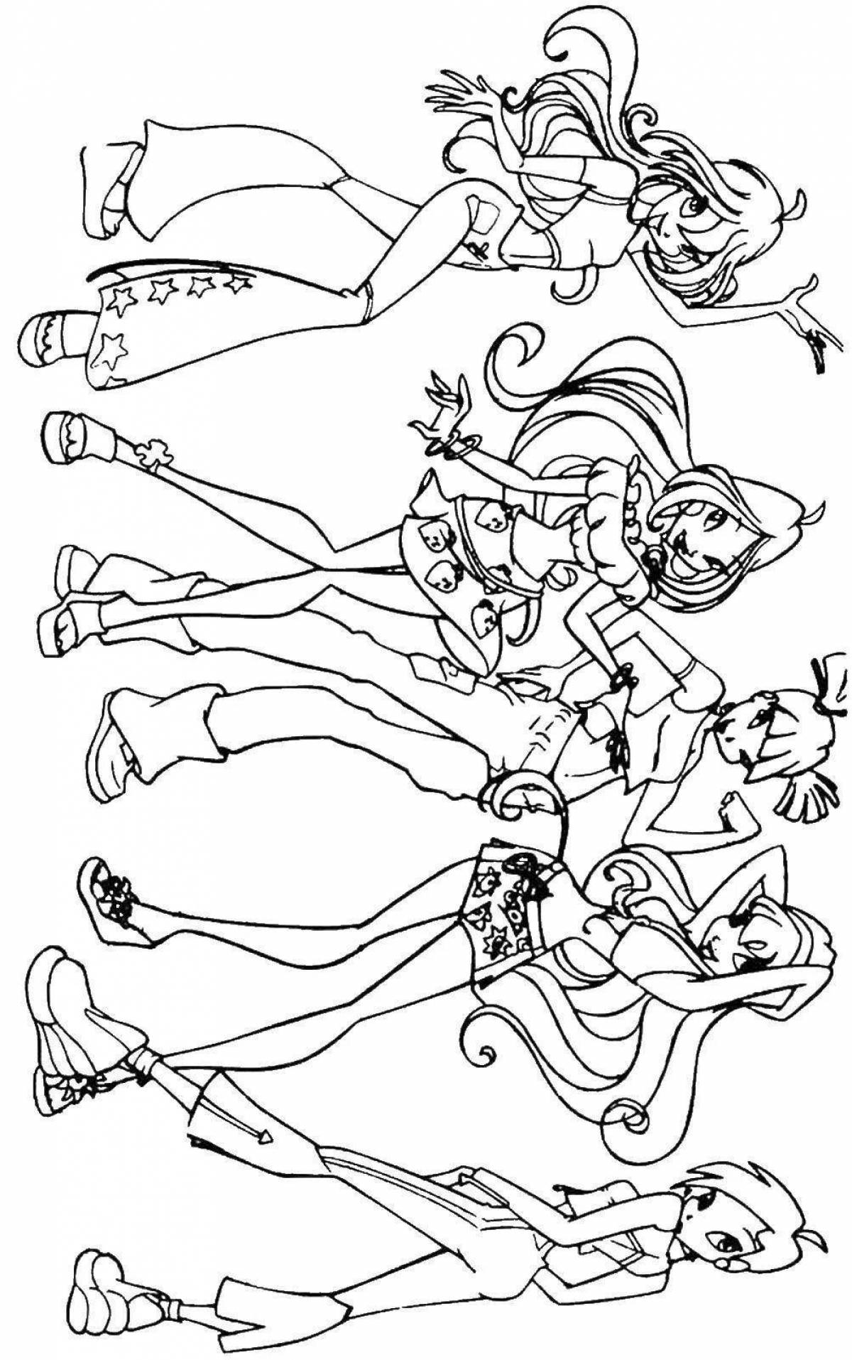 Безумная раскраска cartoon flora team coloring page