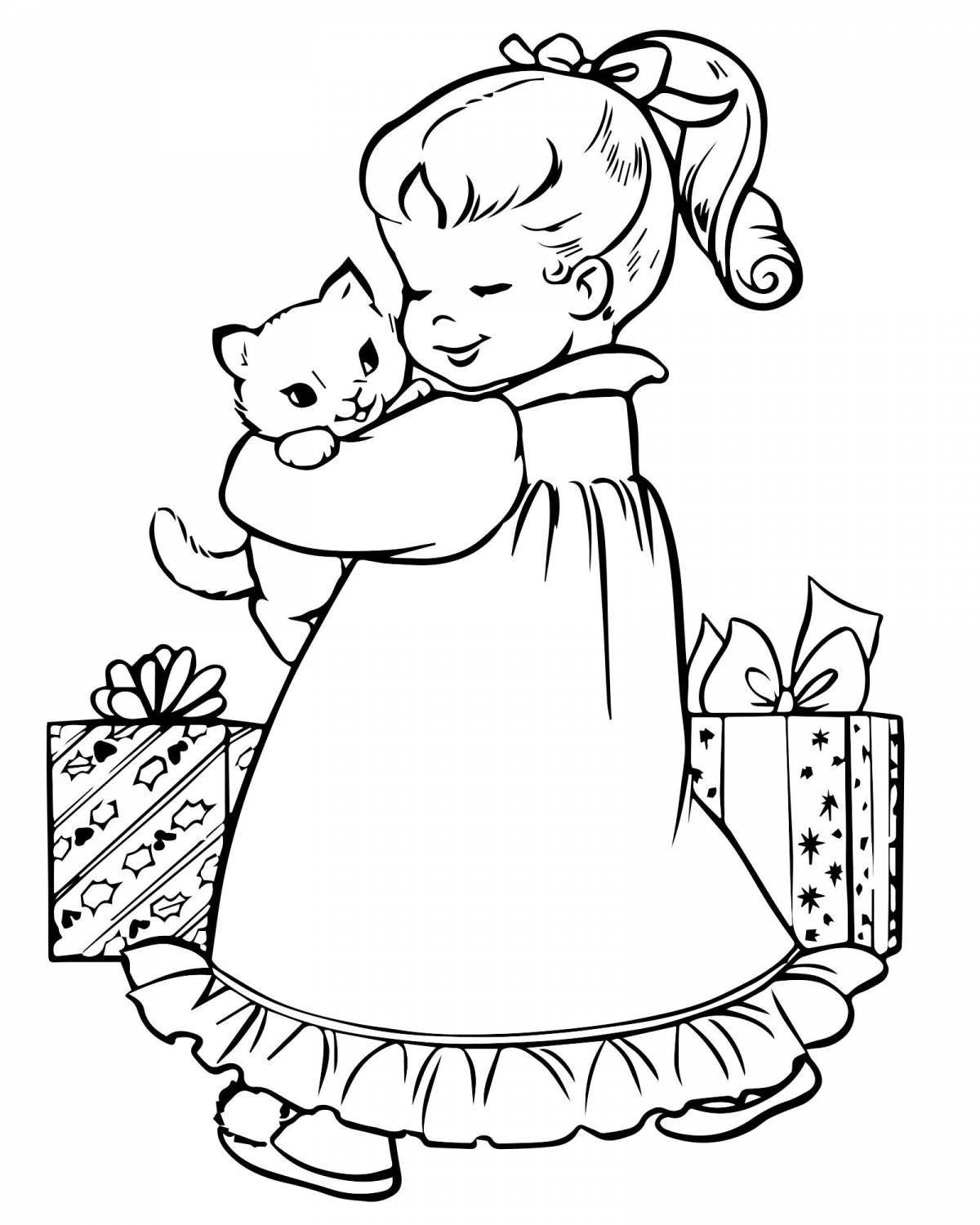 Великолепная раскраска девочка с кошкой